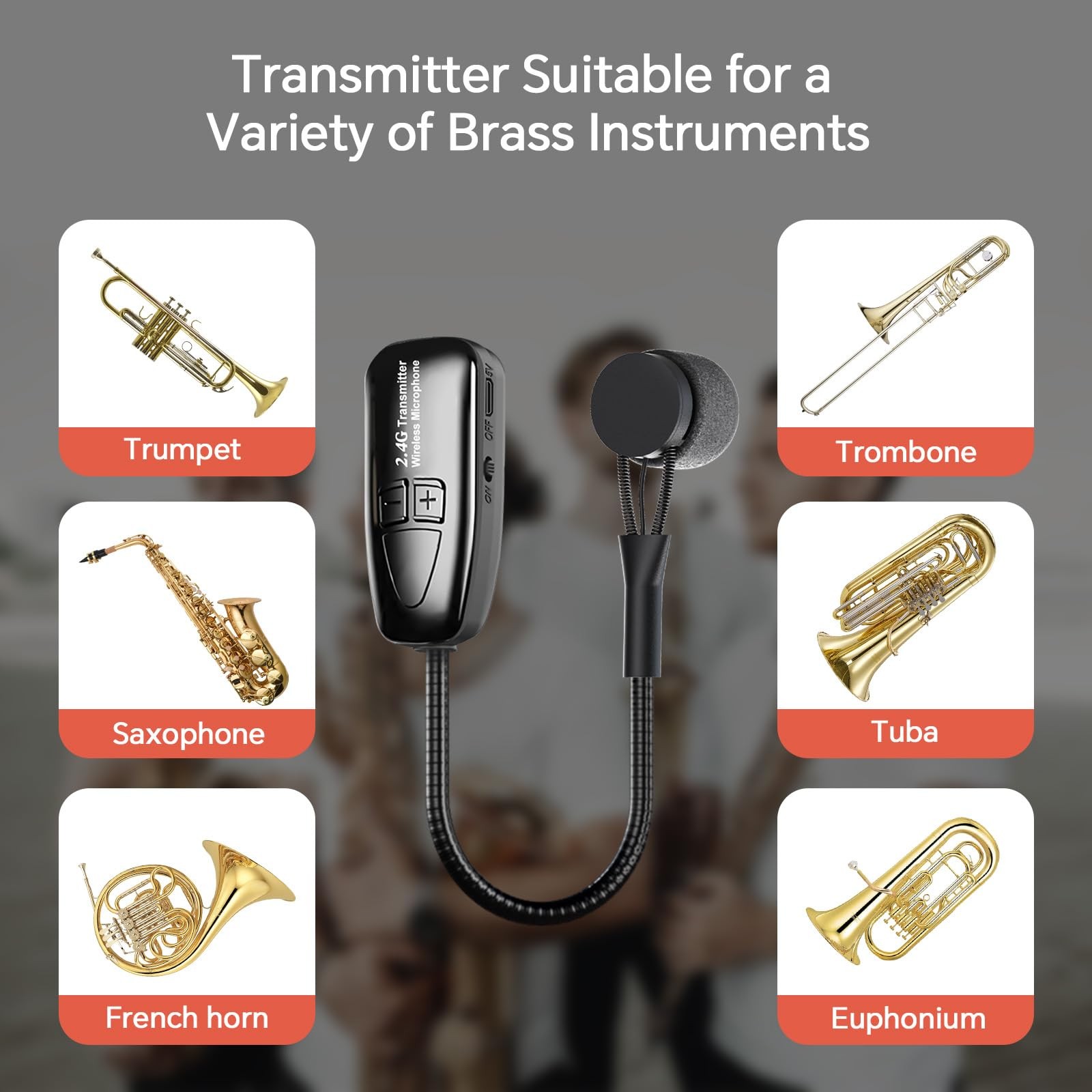 Wireless Saxophone Microphone, 2.4GHz Clip Microphones, USB-C Charging Mic Sy…