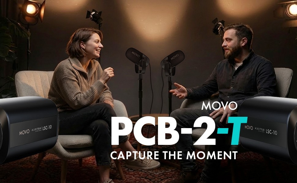 Movo Tabletop Video Podcast Equipment Bundle Interface 2X Mics Cameras Stands