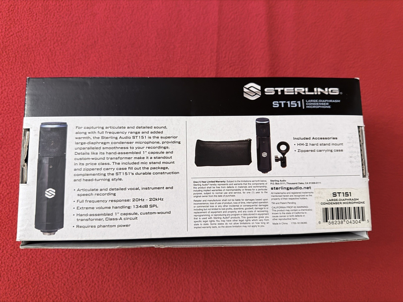Sterling ST151 Large Diaphragm Condenser Microphone XLR w/ Stand Mount Case