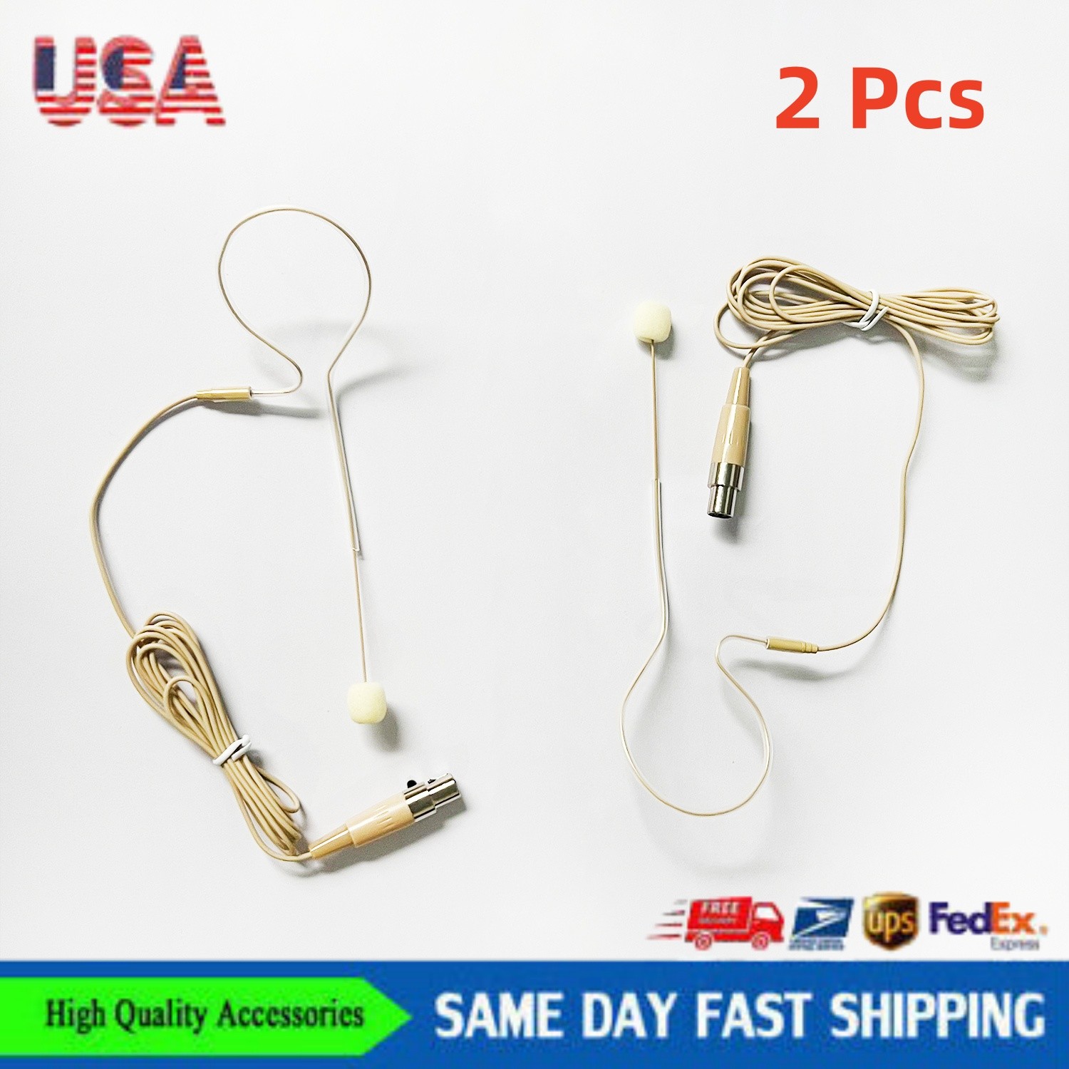 2x Beige Single Earhook Headset mini XLR Microphone 4pin For Shure Wireless-TA4F