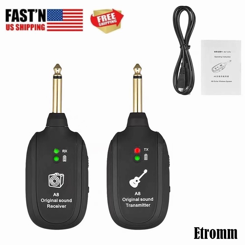 Guitar Bass WIRELESS System Transmitter Receiver Built In Rechargeable Battery