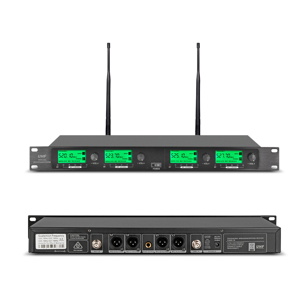Wireless Microphone System Pro Audio UHF 4 Channel 4 Handheld Metal Dynamic Mic