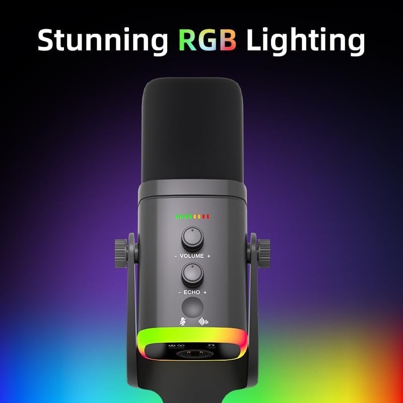 USB/XLR Desktop Dynamic Microphone with RGB Light, Noise Reduction & Mute Button
