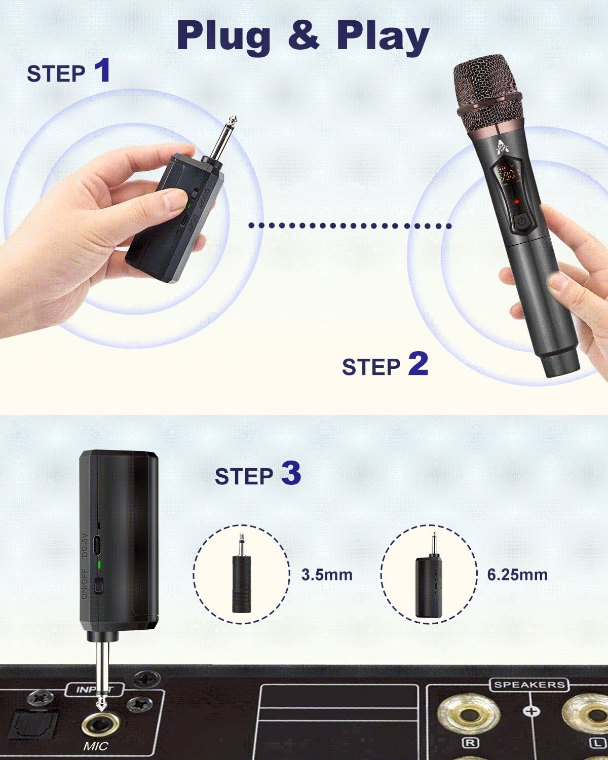 ALPOWL Wireless Microphones, Metal Dynamic 19.4 x 6.3 x 30.6 cm, Gray
