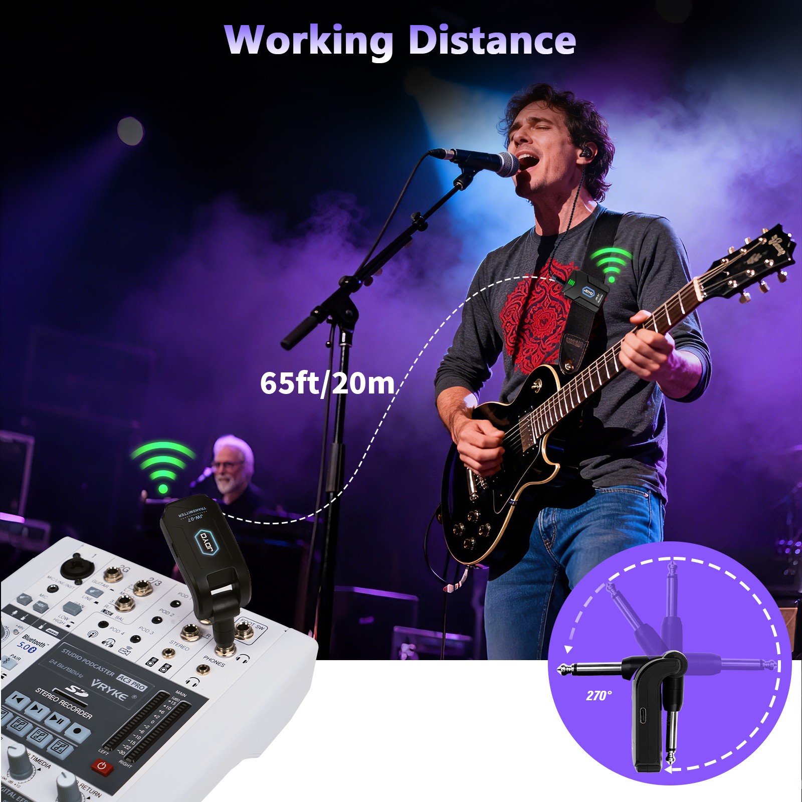 JOYO Wireless in Ear Monitor System 2.4G Auto Pairing Stereo Transmitter Receive