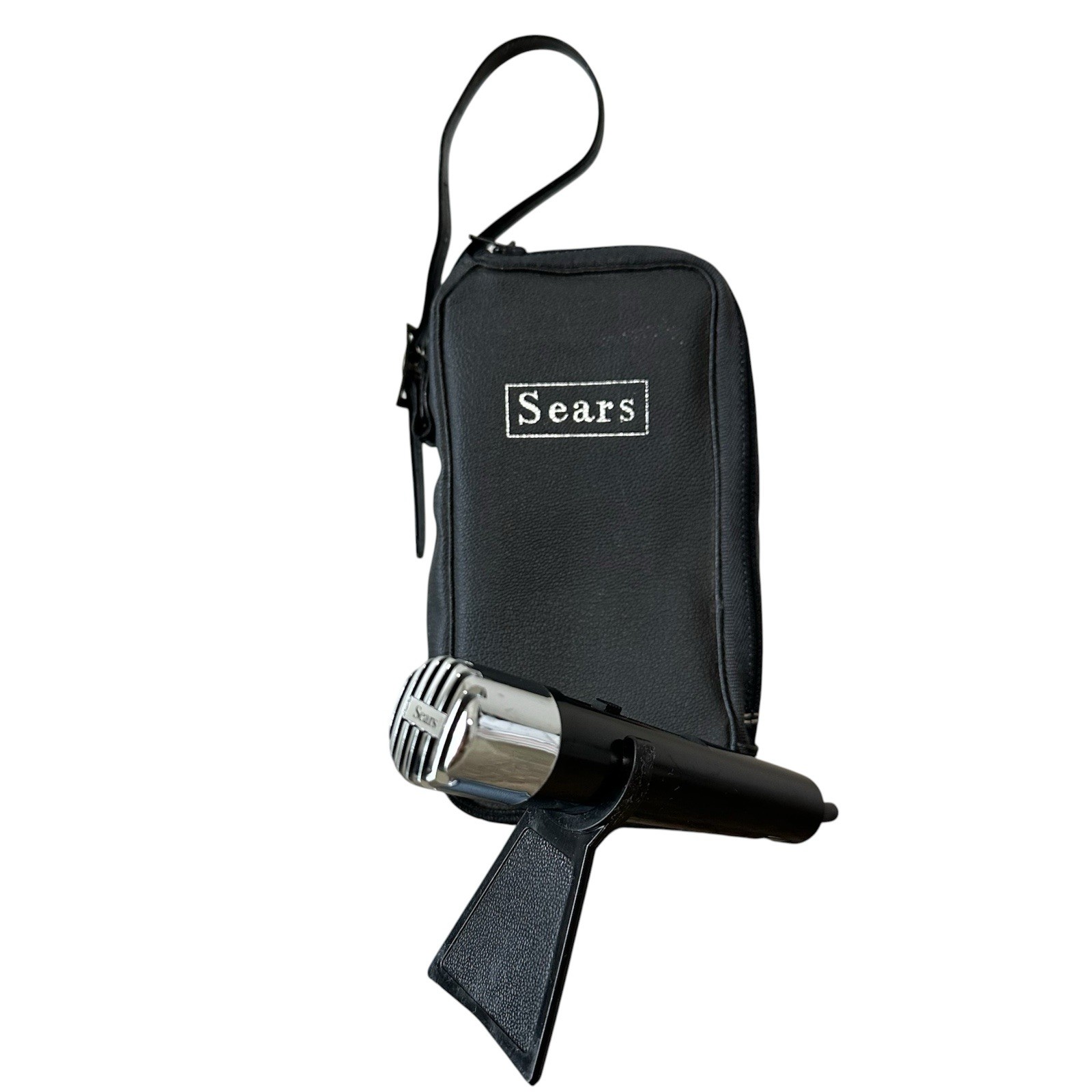 Vintage Sears DYNAMIC Microphone Silver Black with Stand & Carrying Case Japan