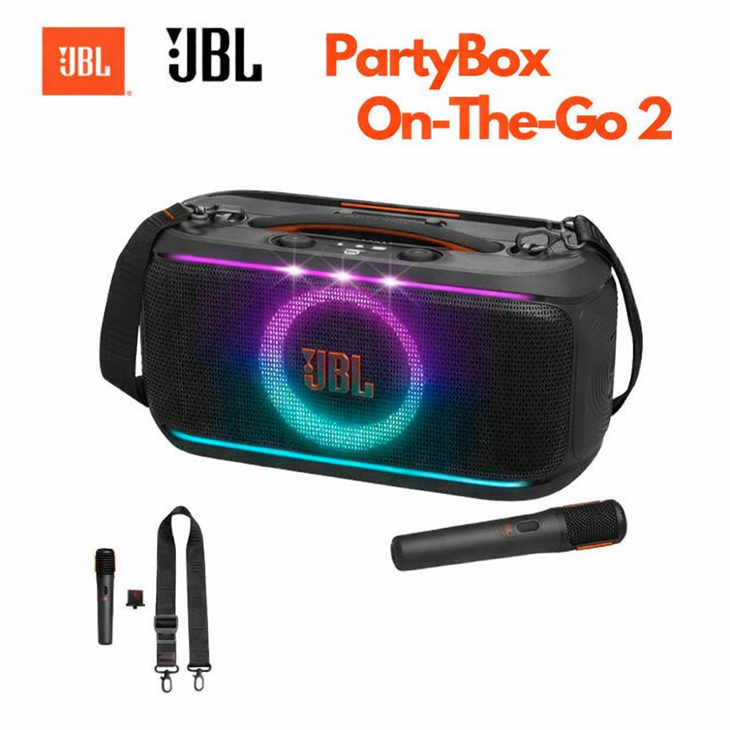 JBL PartyBox On The Go 2 Portable Bluetooth Speaker Karaoke with Microphones