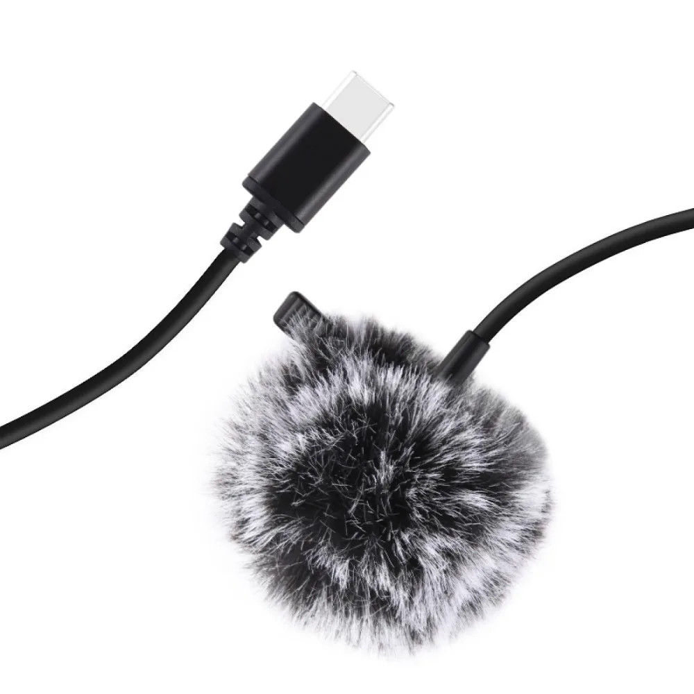 1.5m 3.5mm / Type C Jack Lavalier Wired Condenser Recording Microphone for mobil