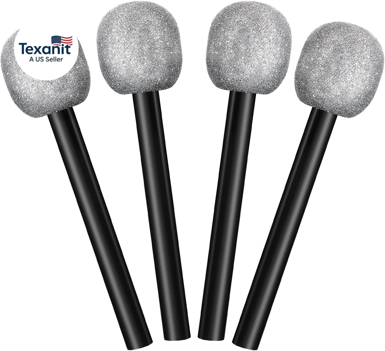 4 Pcs Fake Microphone Plastic Bling Glitter Microphone Prop Sparkly Popular Sing