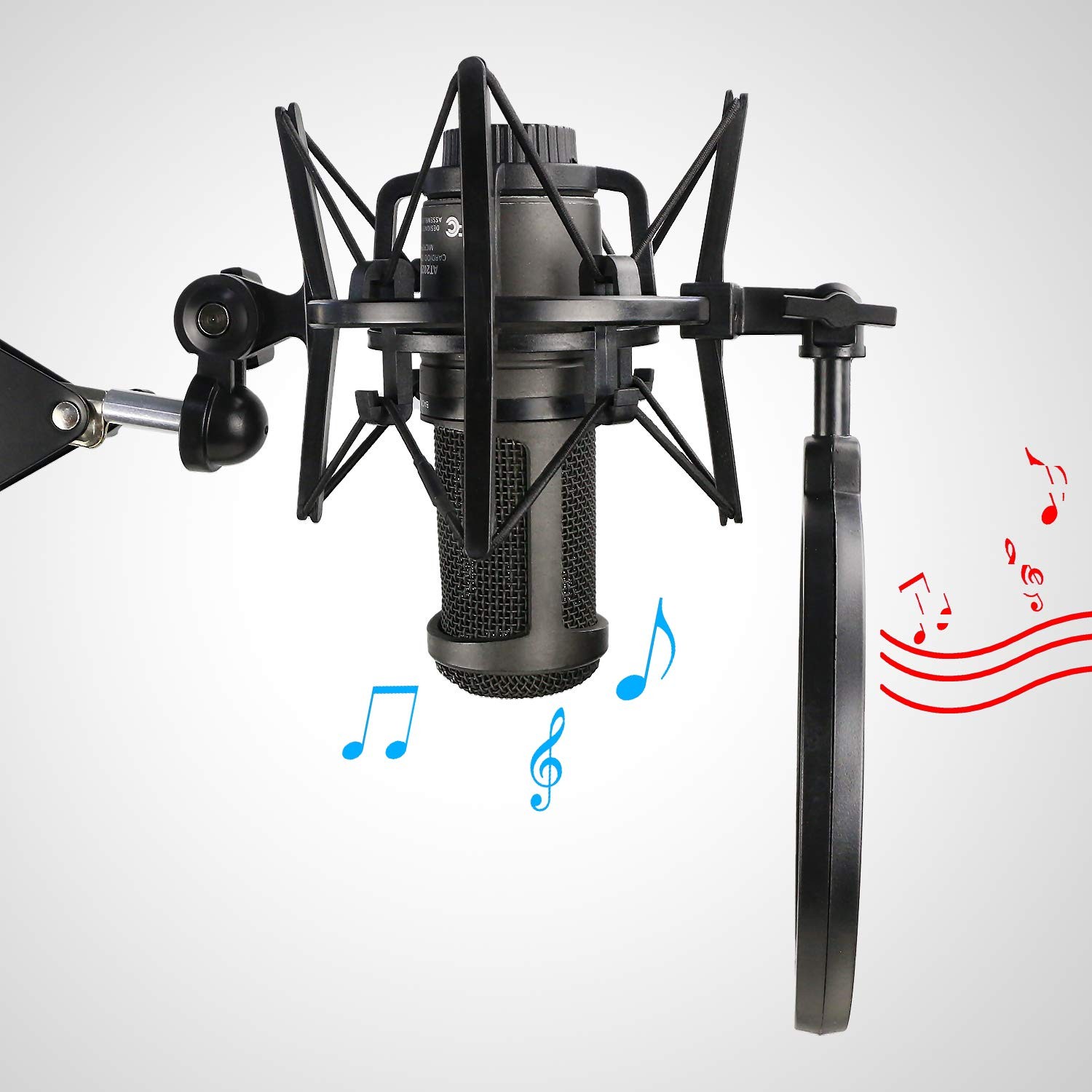 AT2020 Shock Mount with Pop Filter, Windscreen and Shockmount to