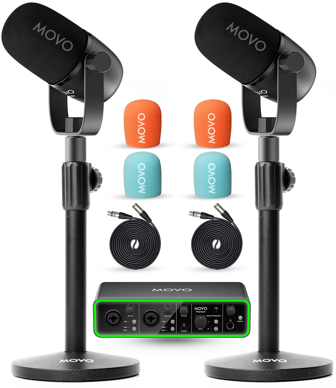 Movo PHANTOM+CastMic+TCM3 2Pack Dual Tabletop Audio Recording Bundle