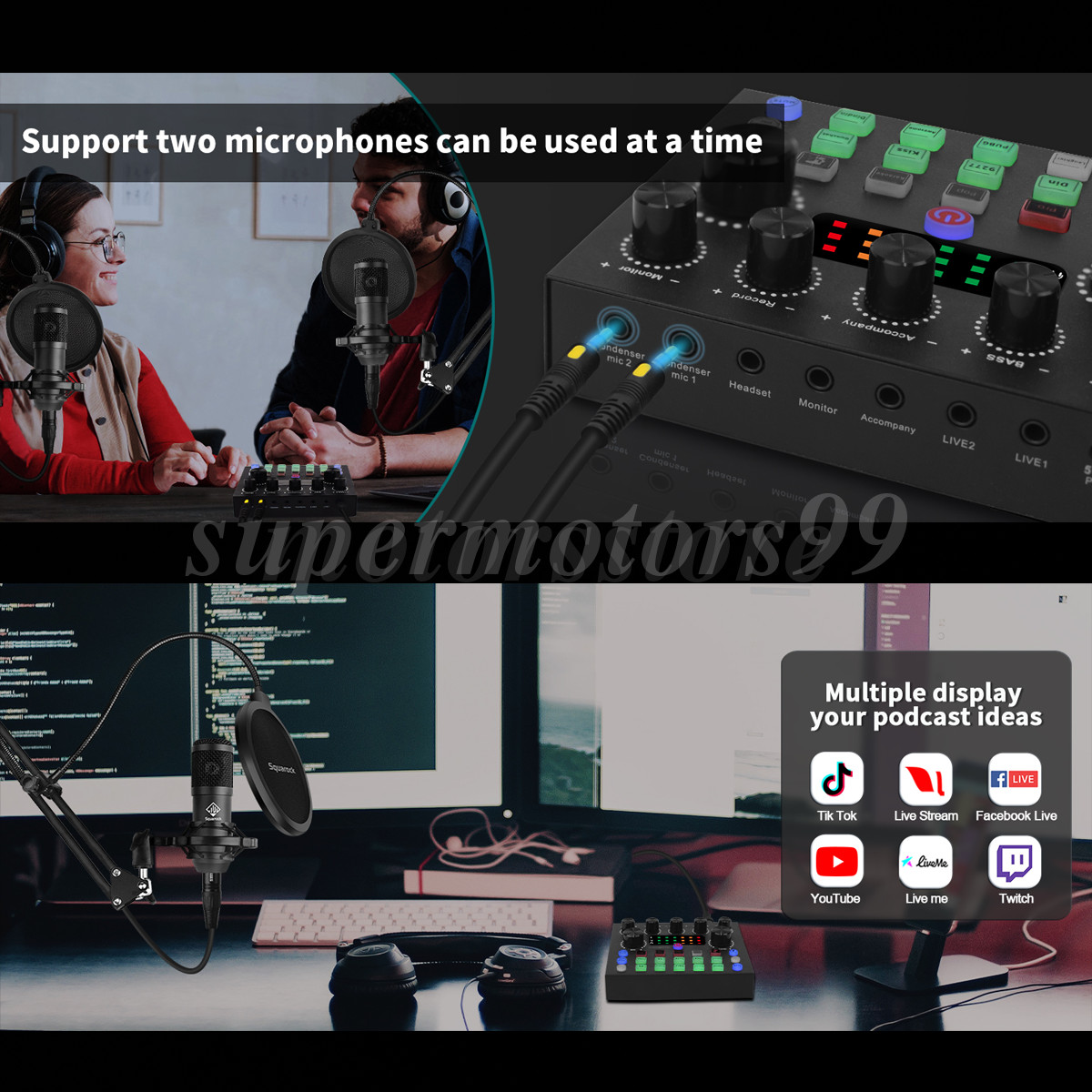 Complete Studio Recording Kit Mixer Condenser Microphone Music Podcast Earphone