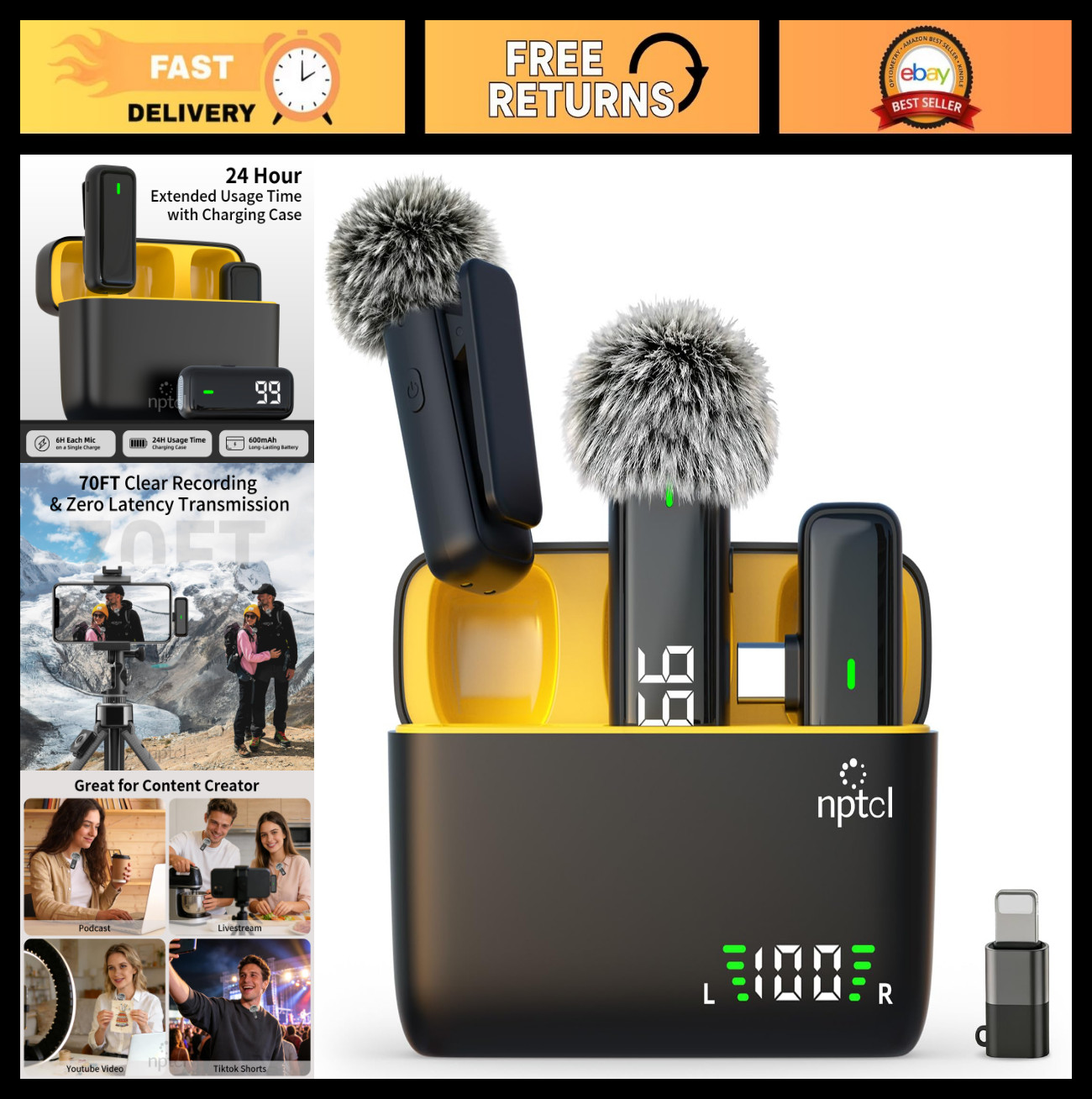 Wireless Lavalier Microphone for iPhone, iPad, Android – Mini USB C Clip-On Mic