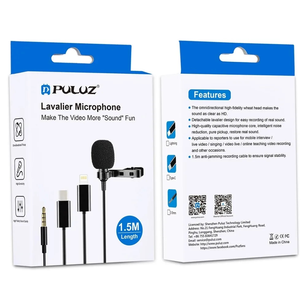 1.5m 3.5mm / Type C Jack Lavalier Wired Condenser Recording Microphone for mobil