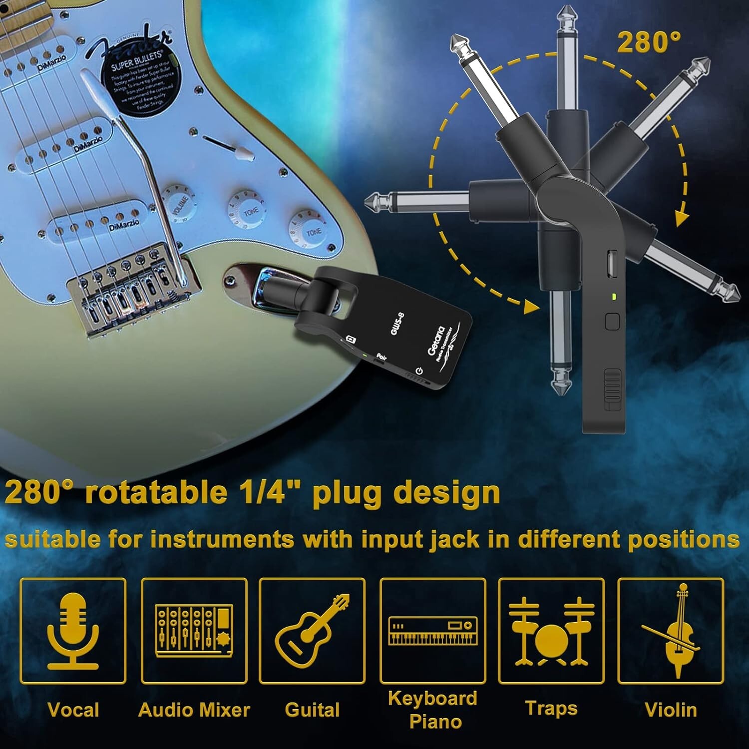 Upgraded Getaria 2.4GHZ Guitar Wireless System,Transmitter Receiver