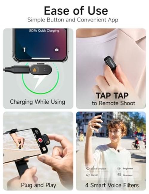 Wave T1 Mini Lavalier Microphone for Type C without Charging Case Black