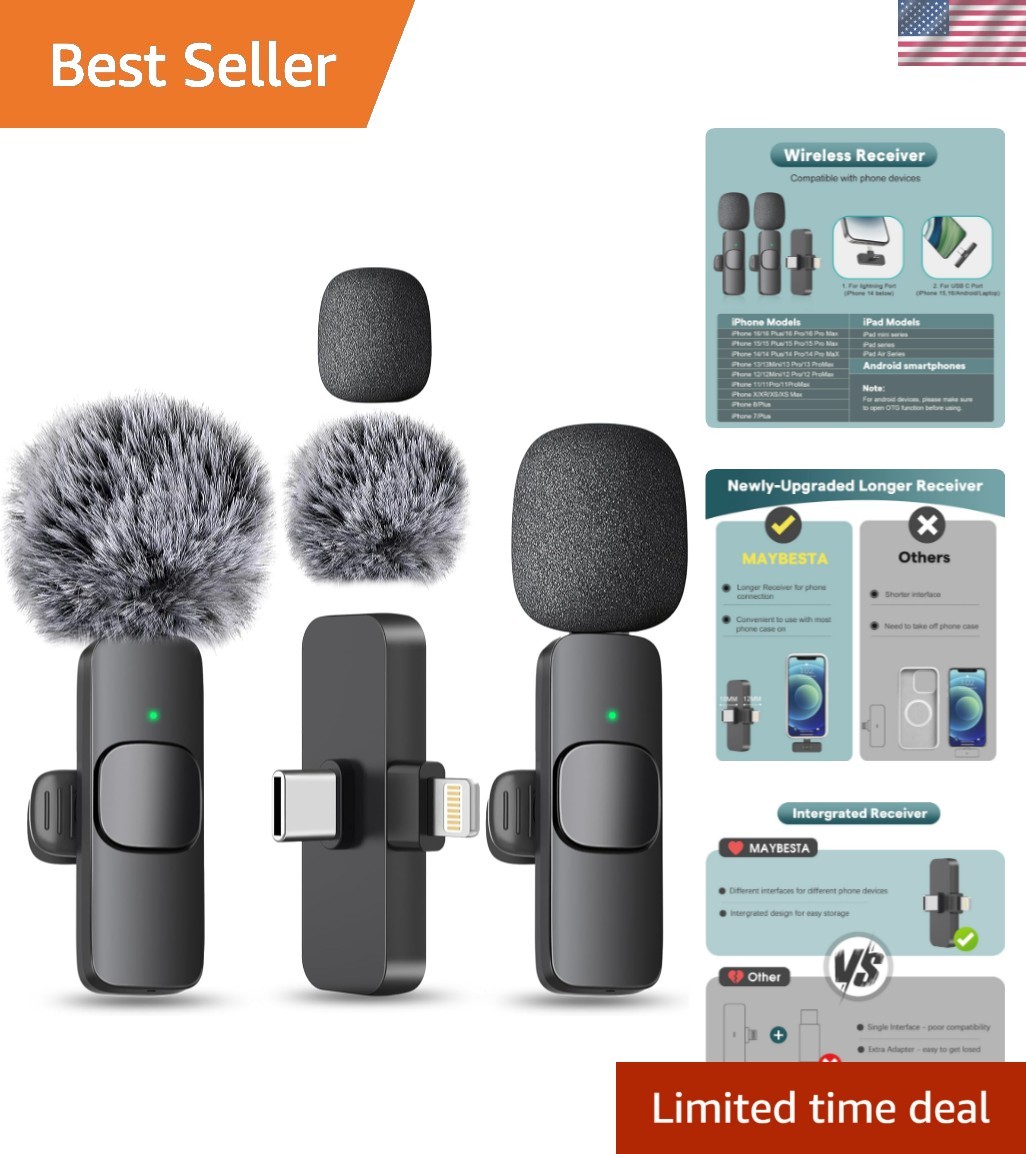 Wireless Mini Microphone for iPhone, Android Phone – Lavalier Lapel Mic for A…