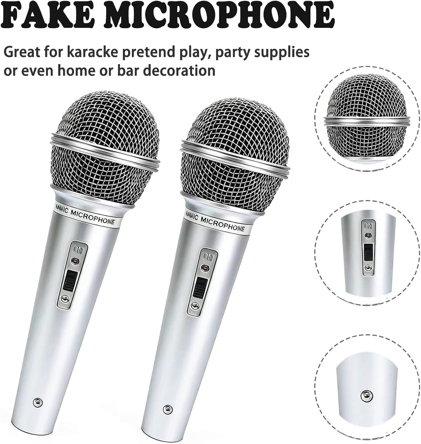 2PCS Fake Microphone Prop, Plastic Pretend Play Microphone for Halloween
