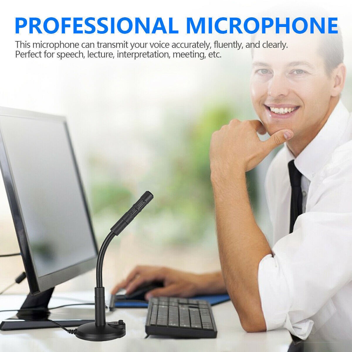USB Mini Condenser Microphone with Stand Desktop Laptop PC Recording Mic