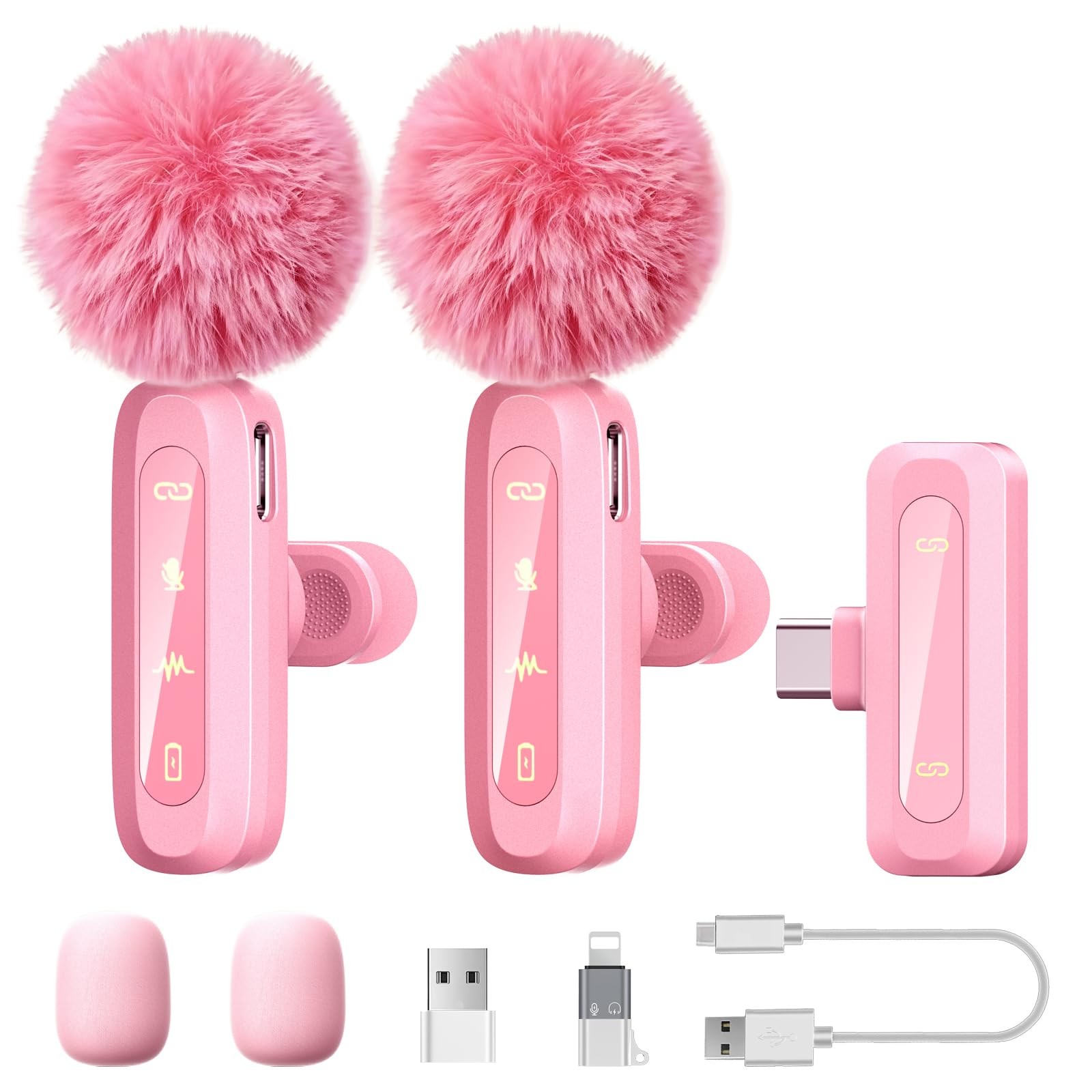 KoXeetech Pink Wireless Lavalier Microphone for iPhone/Android, 60ft Transmis…