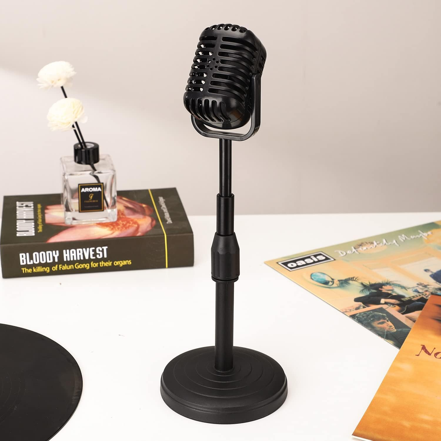 Vintage Desktop Microphone Prop Model with Adjustable Stand, Classic