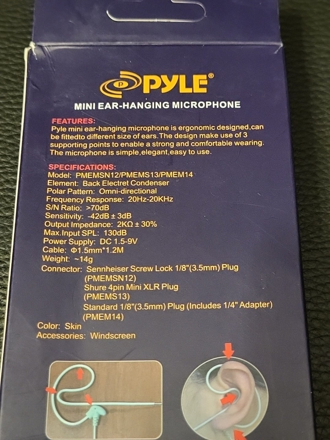 Pyle Mini Ear-Hanging 4Pin XLR Plug Microphone #PMEMS13 Ergonomic Portable NEW