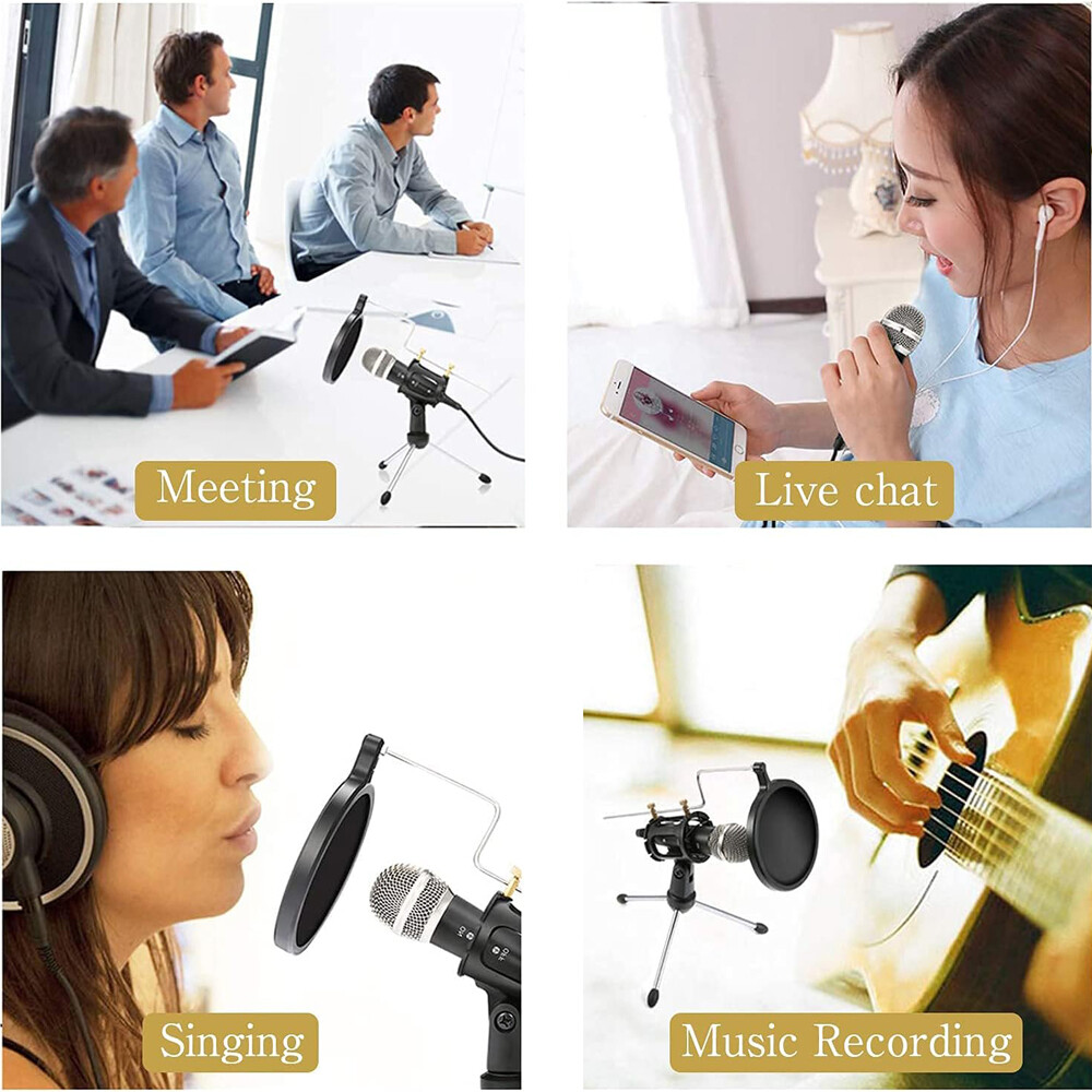 Condenser Recording Microphone 3.5mm Plug & Play for Mac PC Android Gaming Black