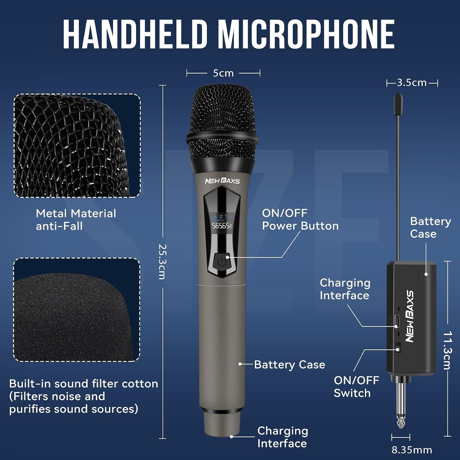 Dual Wireless Microphone System with Rechargeable Receiver for Karaoke & Events