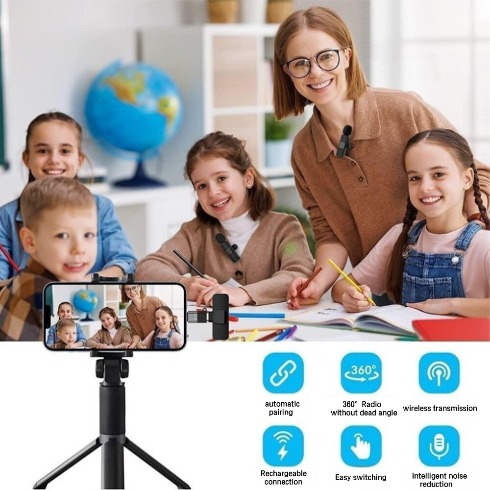 Lavalier Wireless Microphone Audio Video Recording Mini Mic For Android/iphone