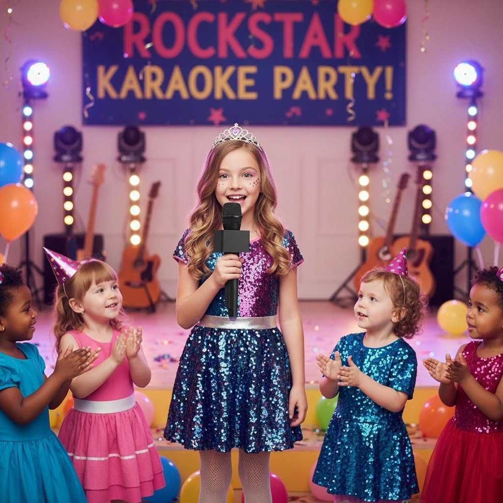 Fake Microphone Props for Kids Plastic Microphone Toy with Flags Square Cube Sta