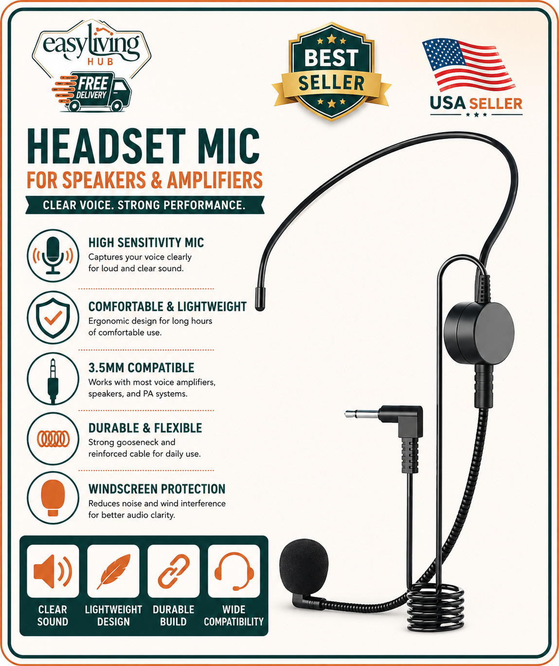 Hands Free Microphone Headset Mic,Flexible Wired Boom for Voice Amplifier, 3….
