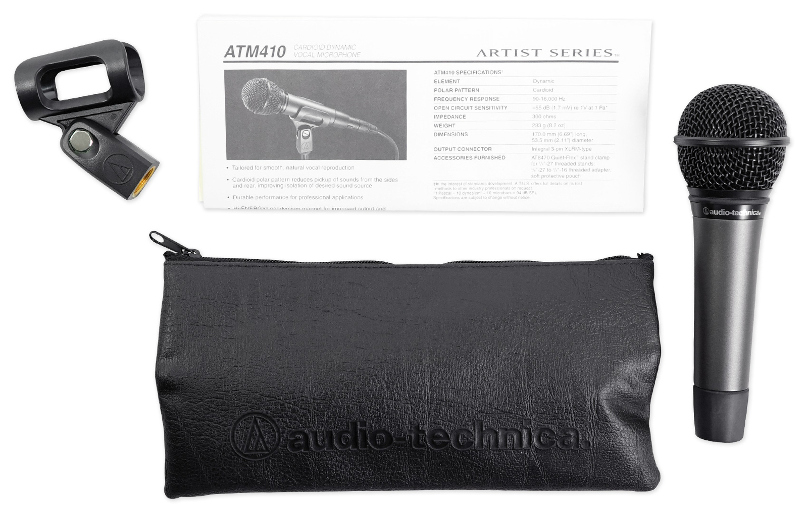 Audio Technica ATM410 Dynamic Cardioid Microphone w/Neodymium Magnet+Headphones
