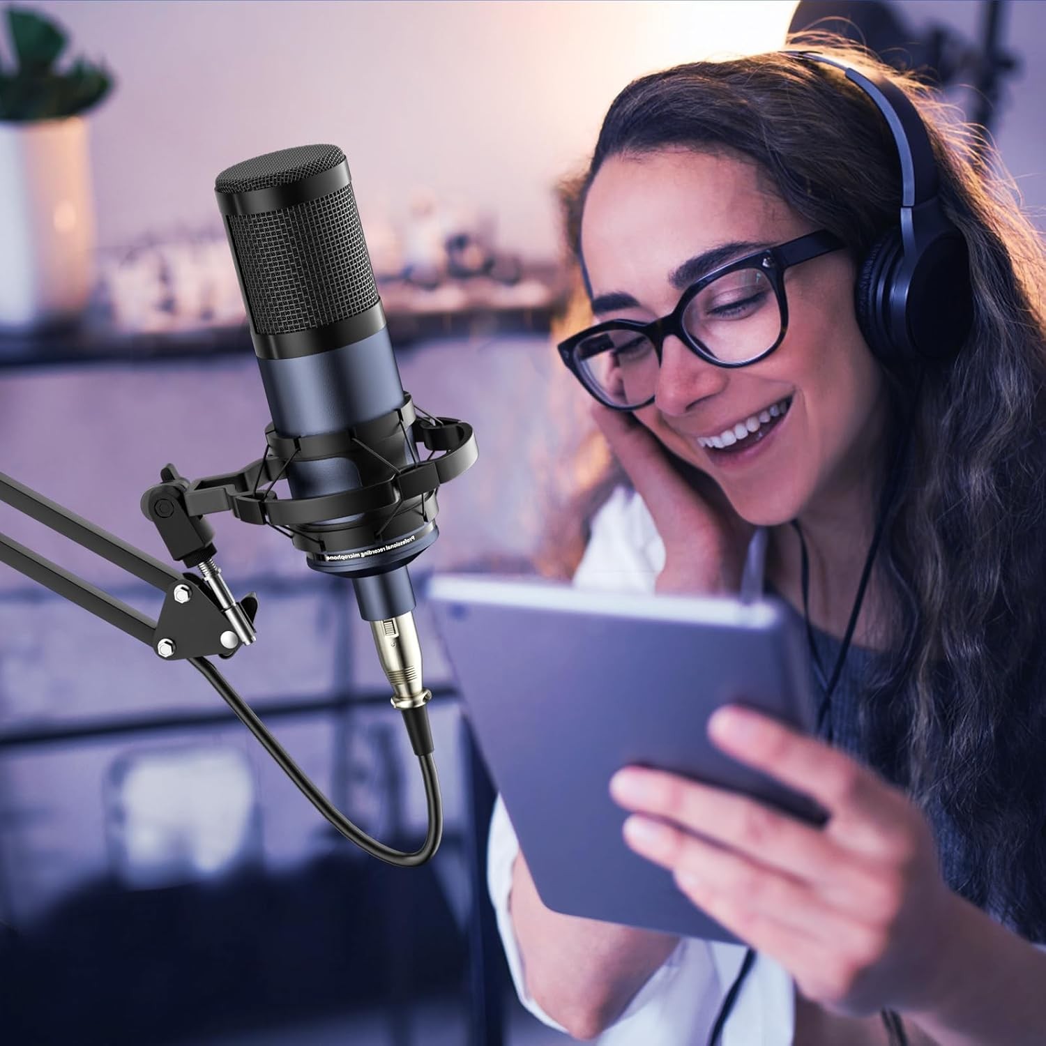 Studio Recording Kit Podcast Equipment Bundle Music Mixer with 2 Microphones Kit