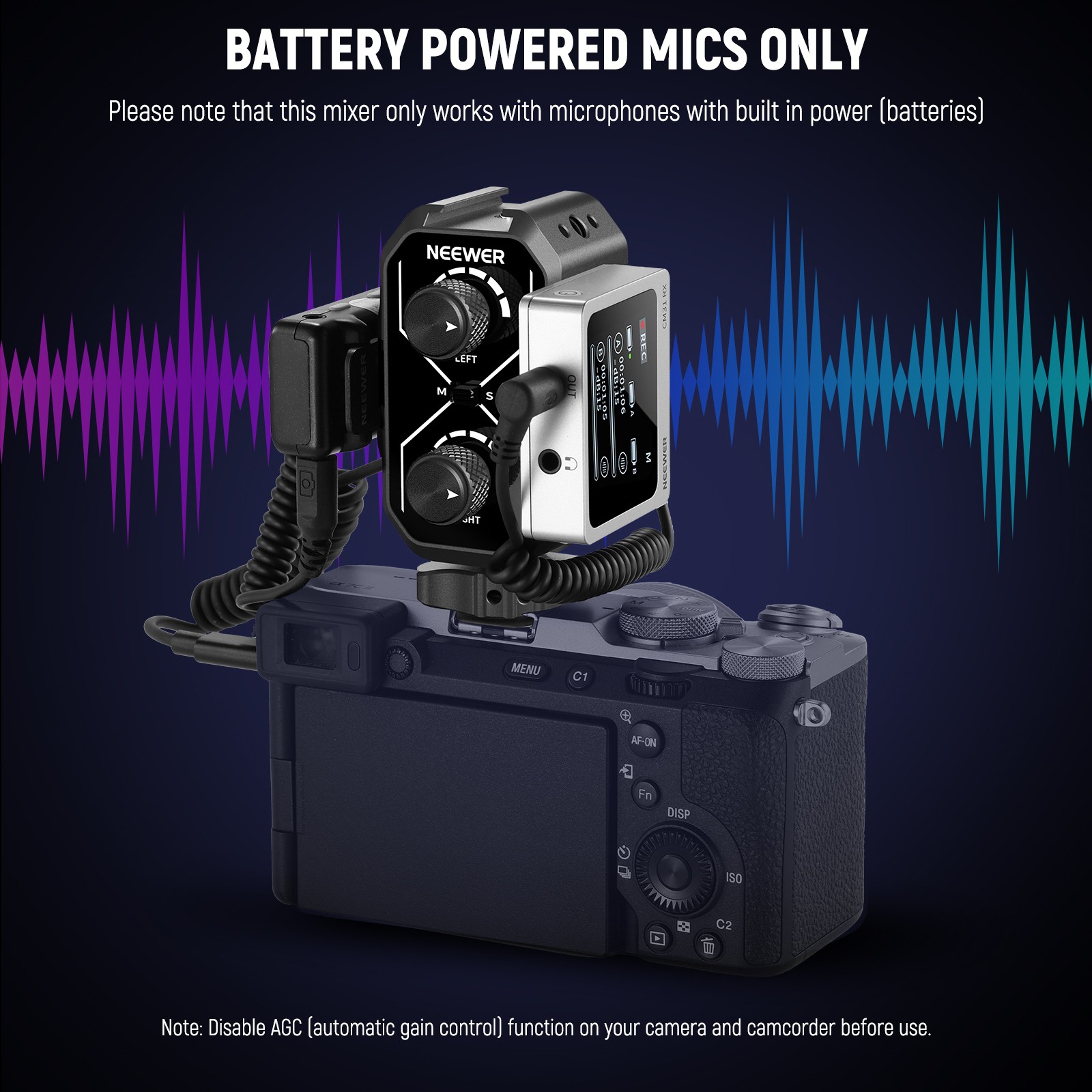 NEEWER MM01D Dual Mic Mixer w/Cold Shoe, 3.5mm TRS for Camera/Phone