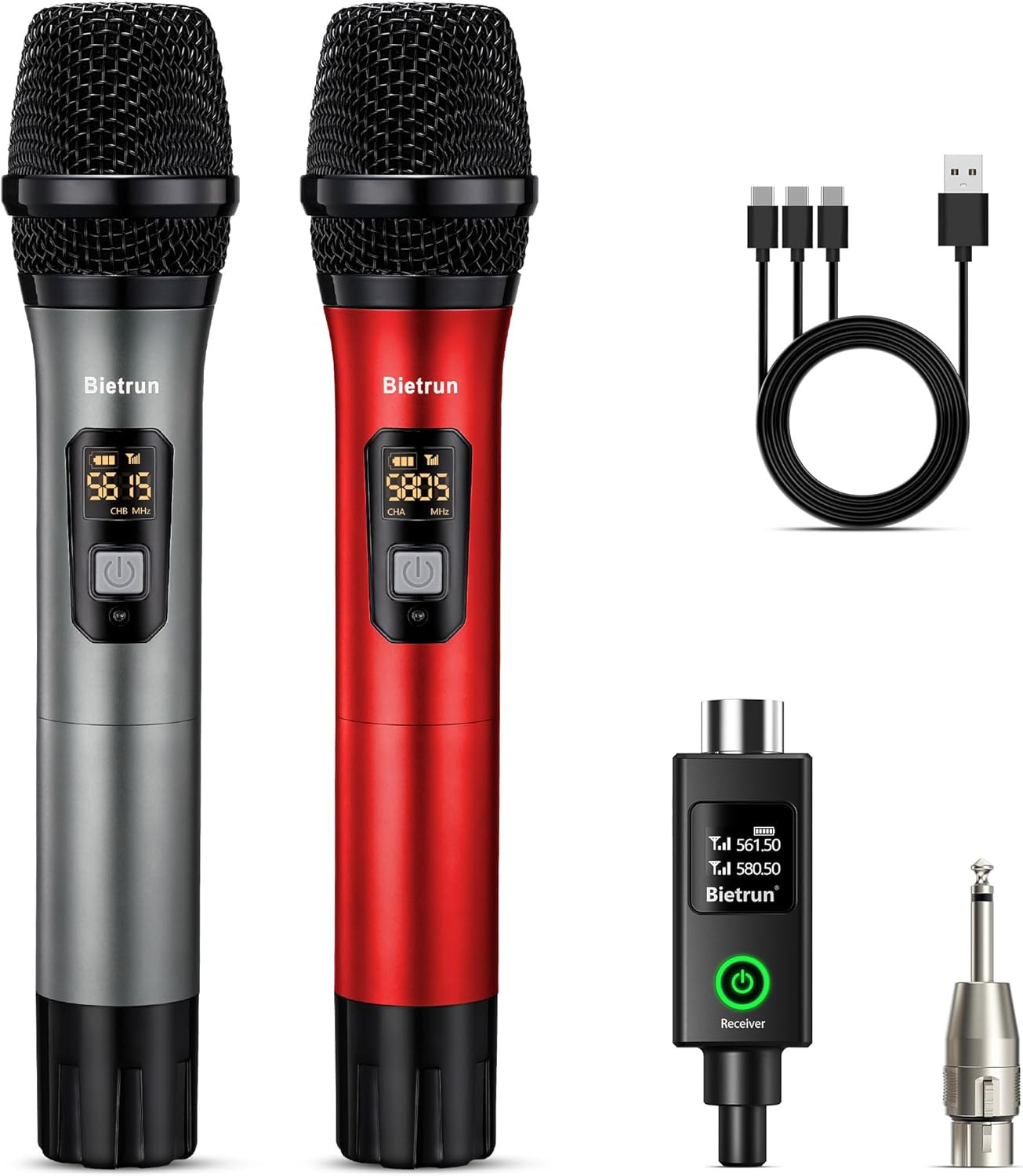 Micrófono inalámbrico XLR, dinámico de mano dual UHF