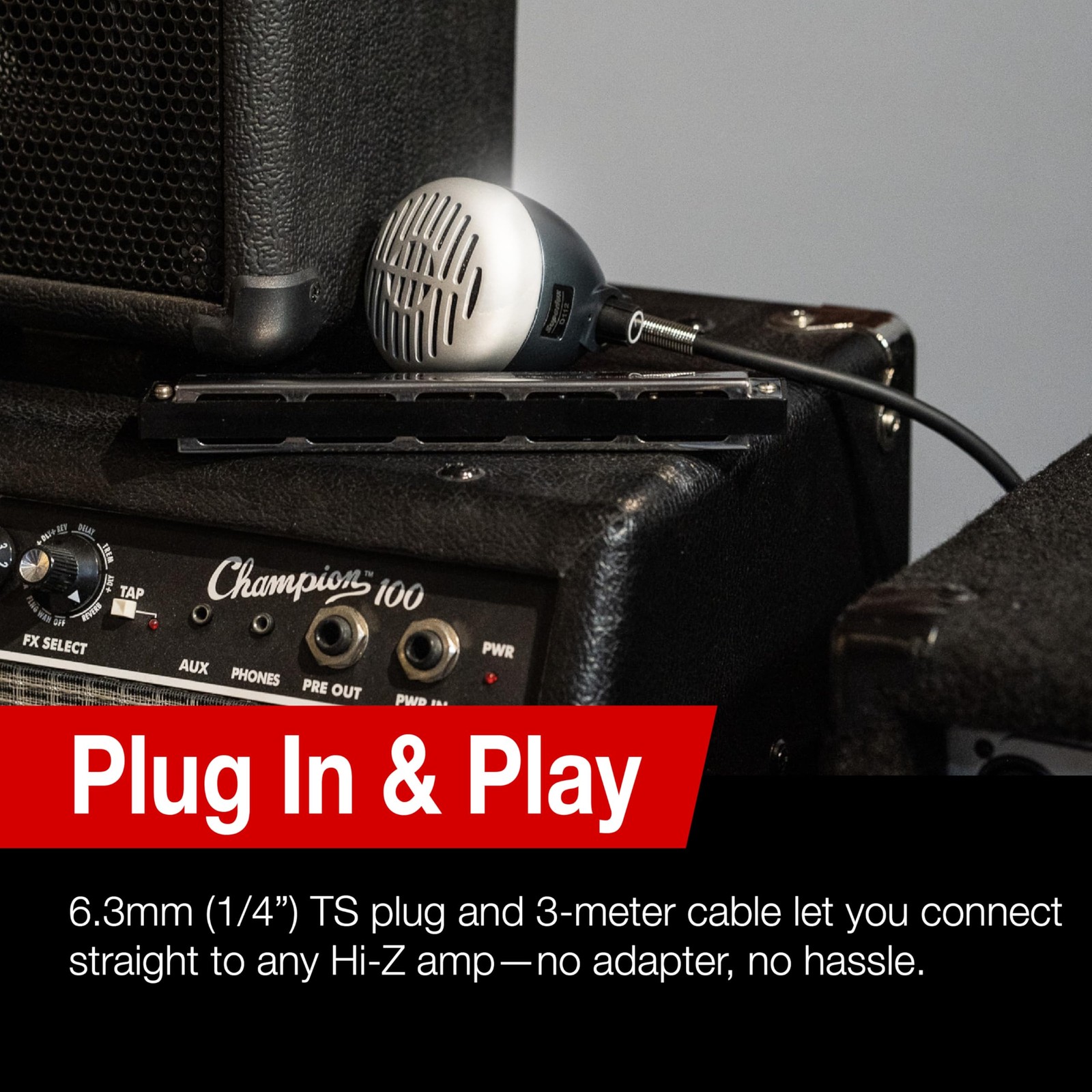 Black Hi Z Microphone For Blues Harmonica With Volume Control And Shielded Cable