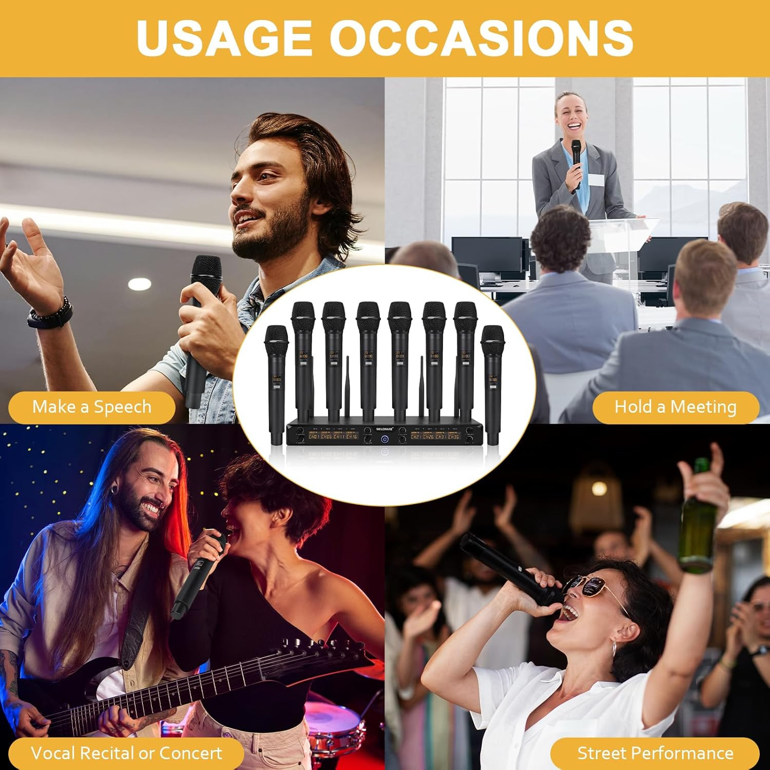 8-Channel UHF Wireless Microphone System for Karaoke, Events & Meetings