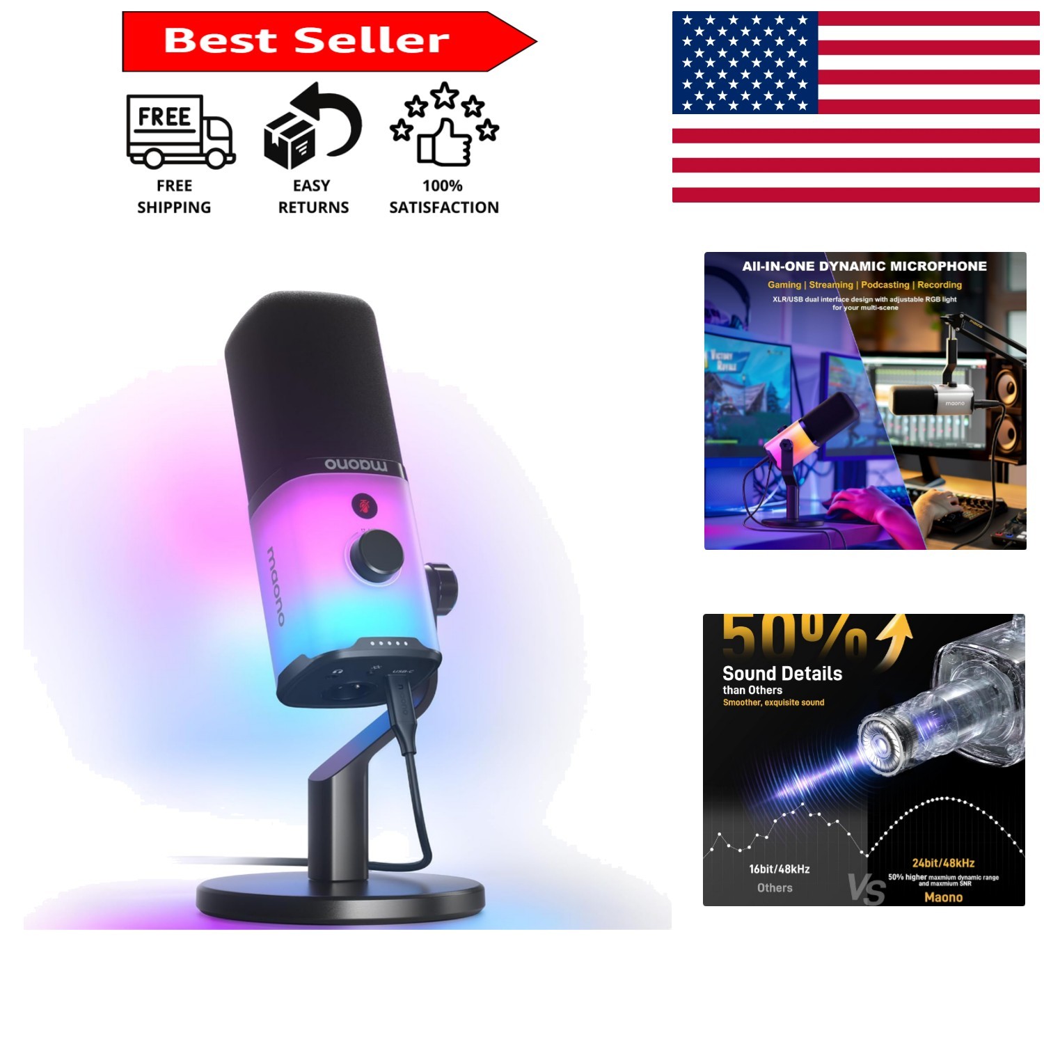 Dynamic USB/XLR Microphone for Podcasters – Mute Button & Real-Time Monitoring