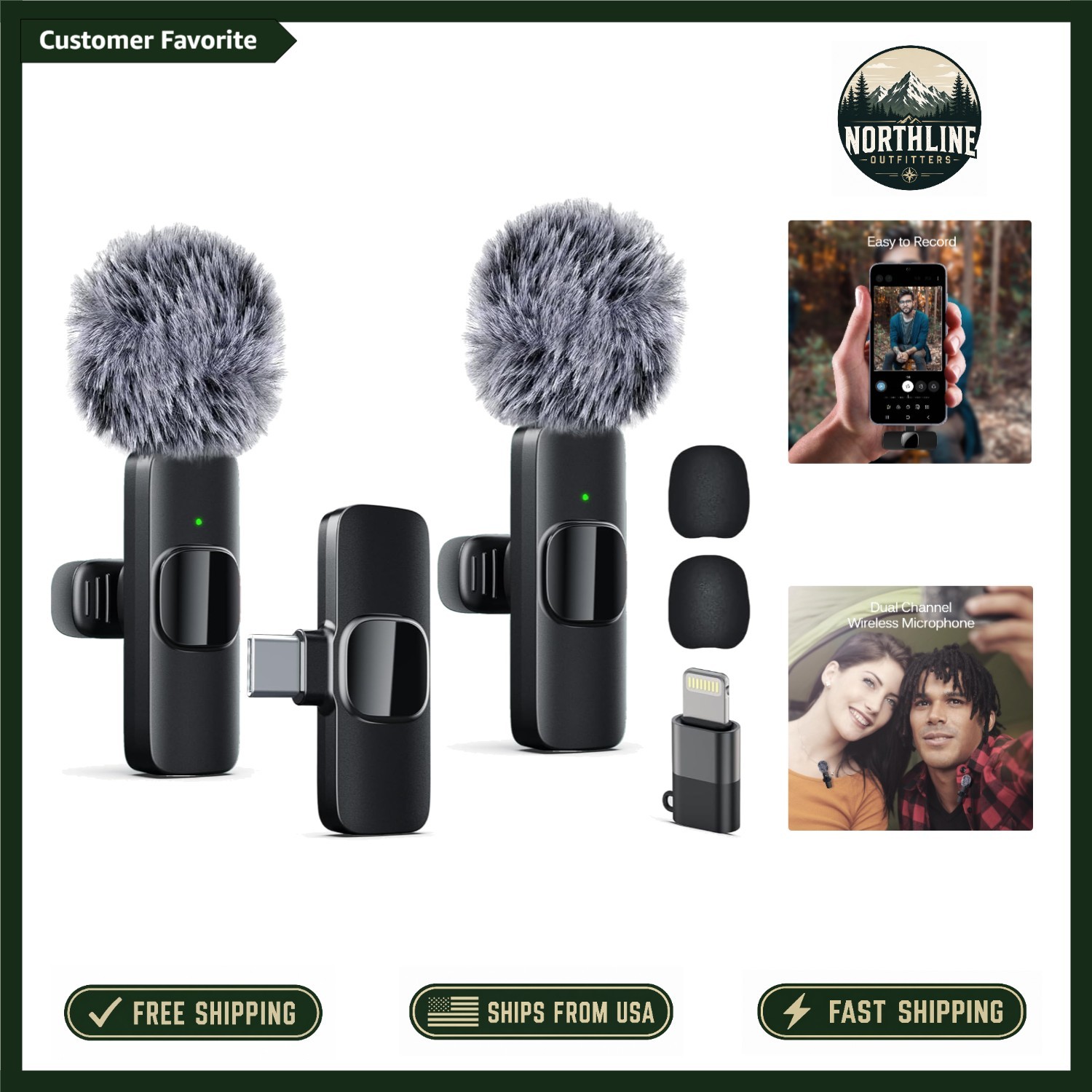 Plug & Play Wireless Lavalier Microphones – Battery-Powered for Video Recording