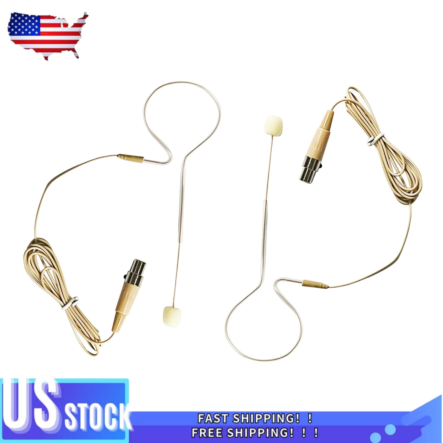 2x 4Pin Beige Single Earhook Headset mini XLR Microphone For Shure Wireless-TA4F