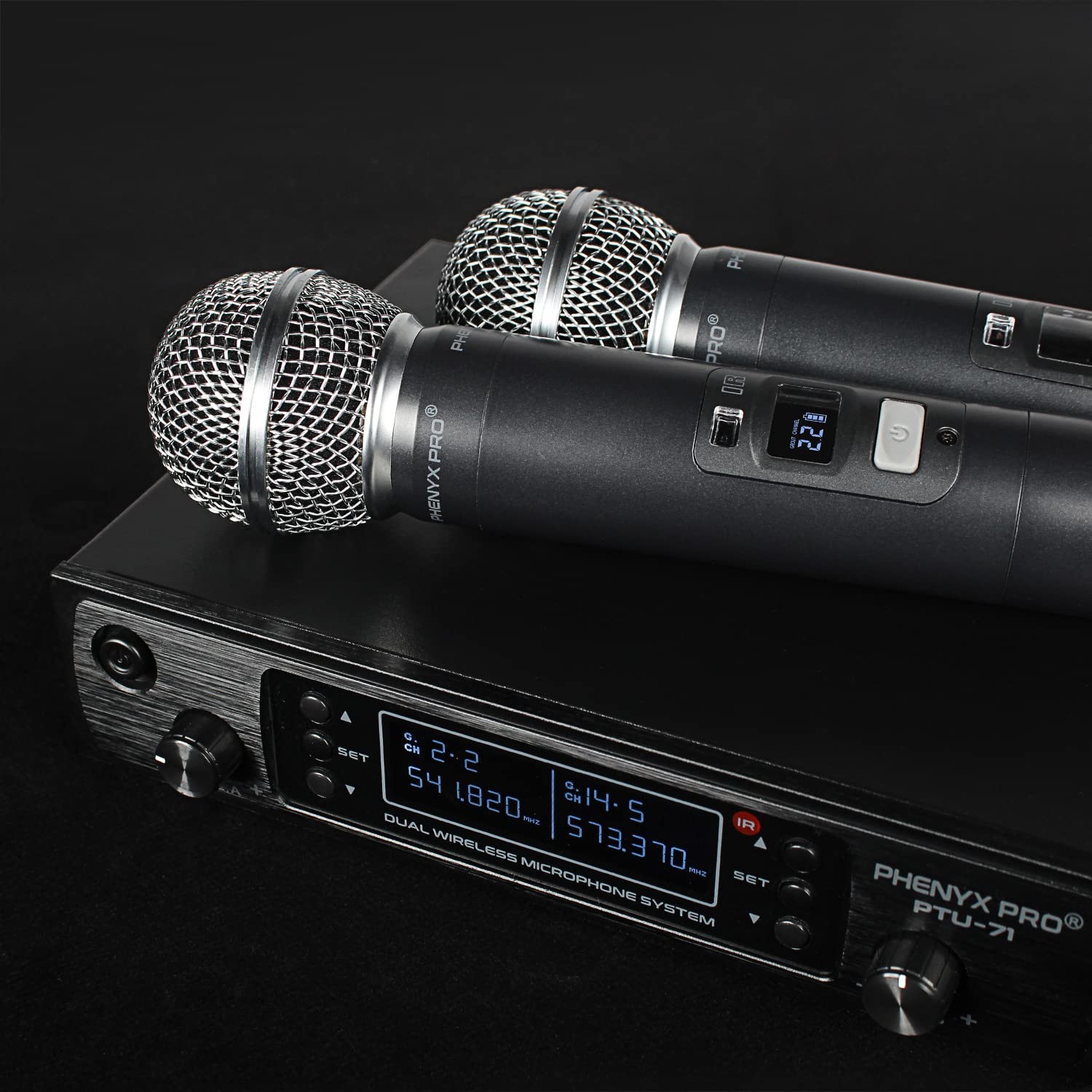 Phenyx Pro Wireless Microphone System, Dual Two Handheld Mics, Black