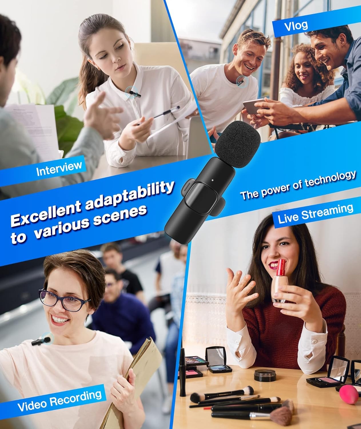 Wireless Lavalier Microphone for Android/iPhone/Computer/Laptop, 2, Black