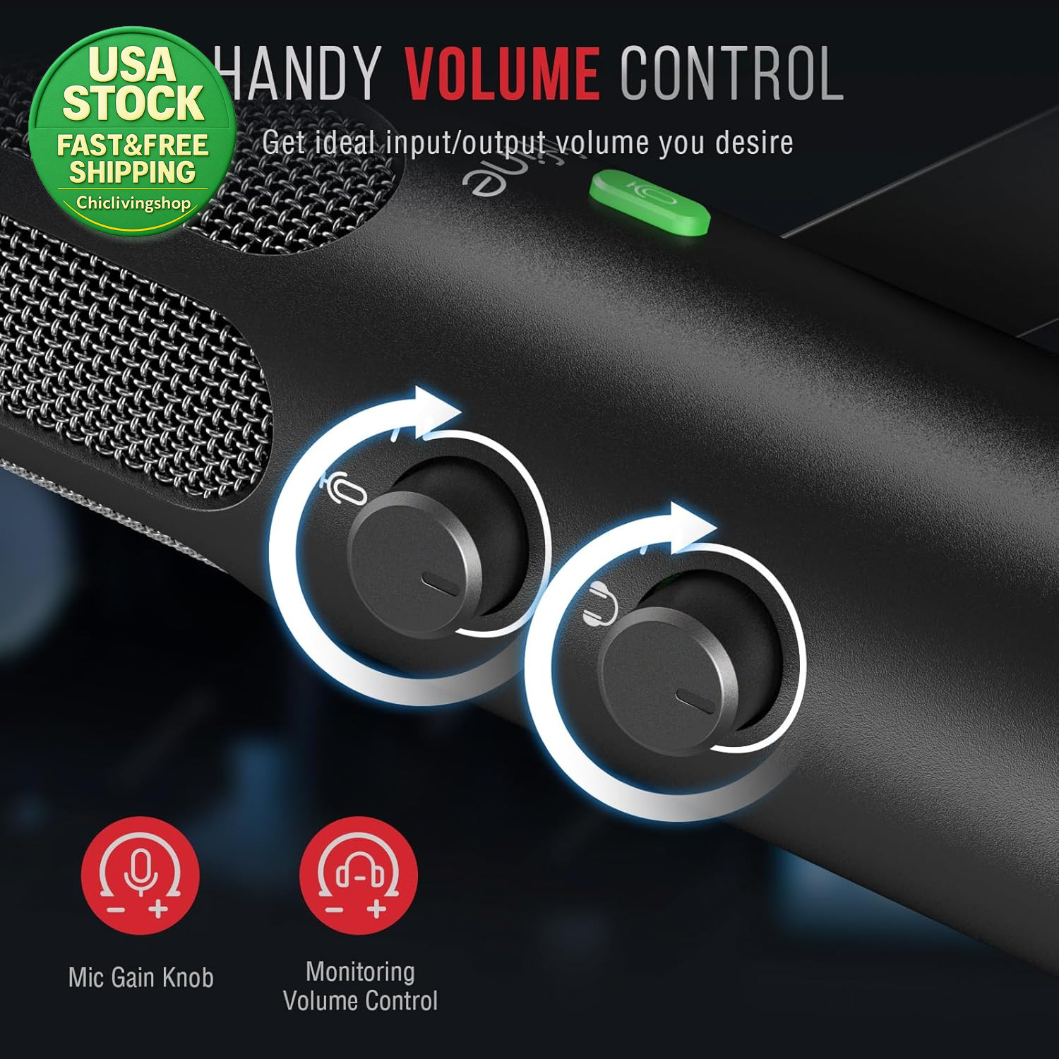 XLR USB Dynamic Podcast Microphone with Mute Button and Headphone Jack