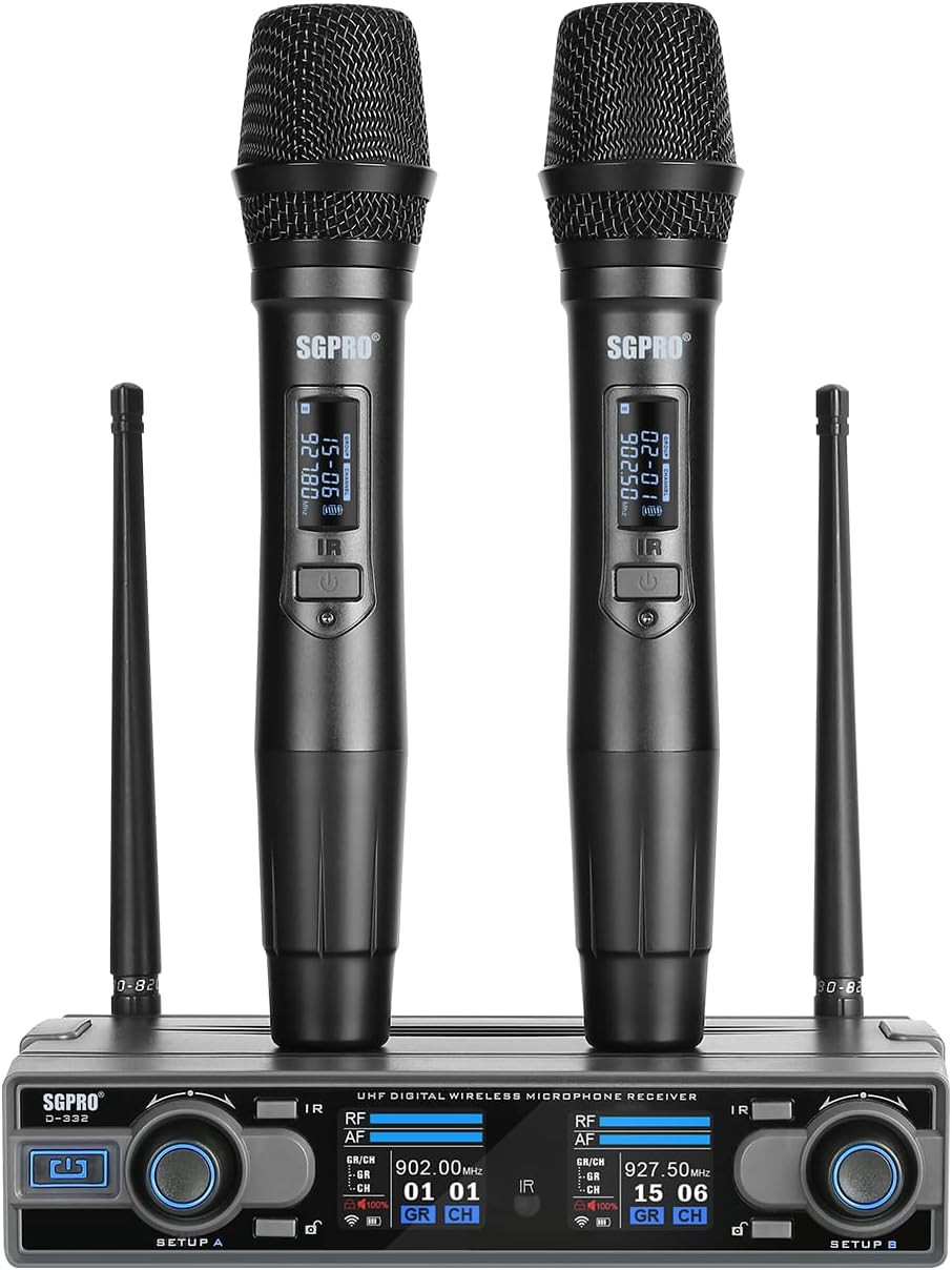 Dual Wireless Microphone System with Bodypack & Lavalier Mics for Events