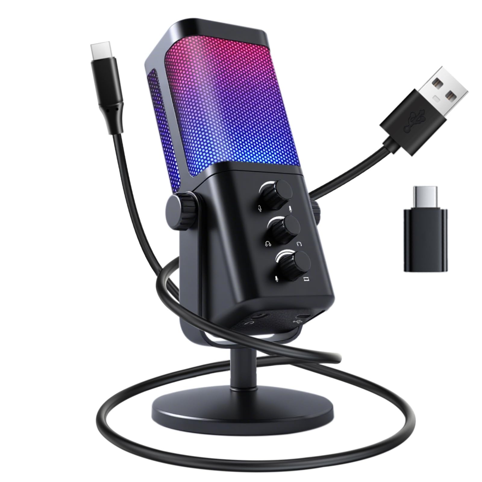 USB Microphone for PC, RGB Gaming Microphone with Mute Button, Gain Control, …