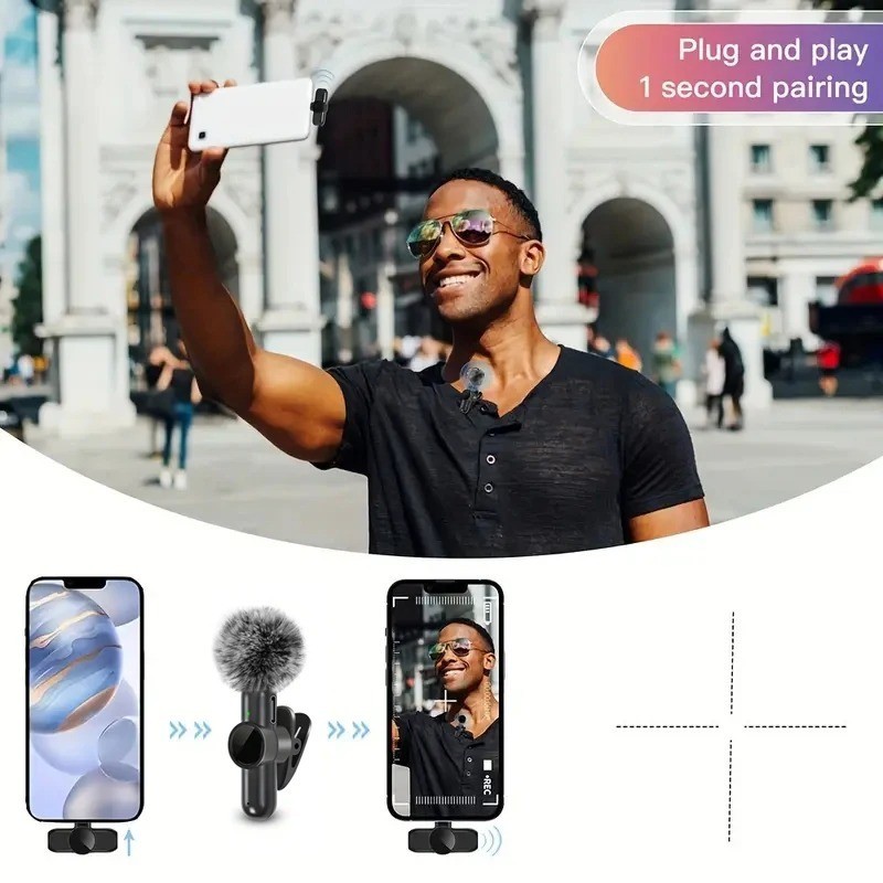 Wireless Lavalier Microphone Audio Video Recording Mini Mic For iPhone Android