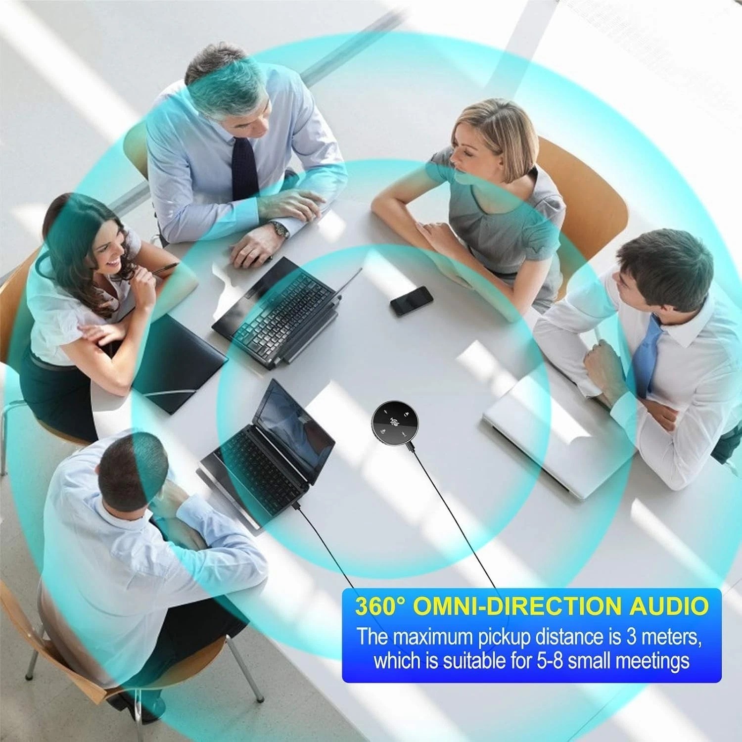 USB Plug & Play Omnidirectional Microphone with Touch Controls for Meetings