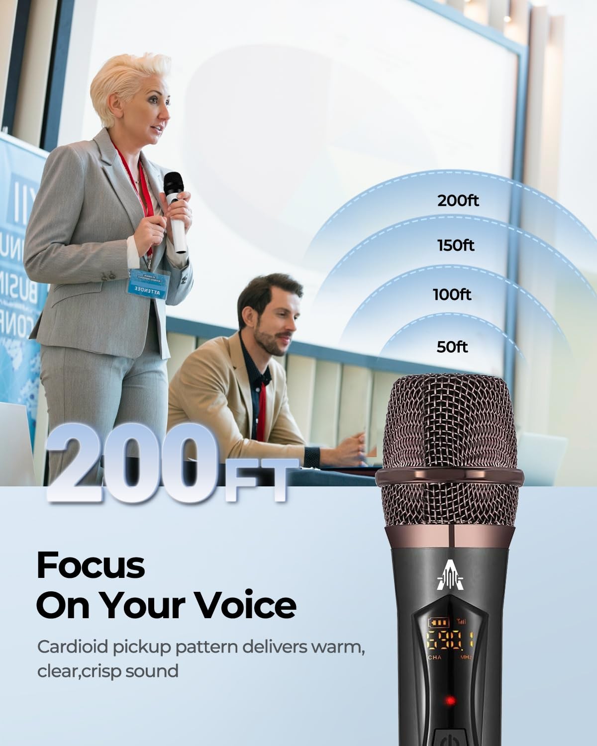 ALPOWL Wireless Microphones, Metal Dynamic 19.4 x 6.3 x 30.6 cm, Gray