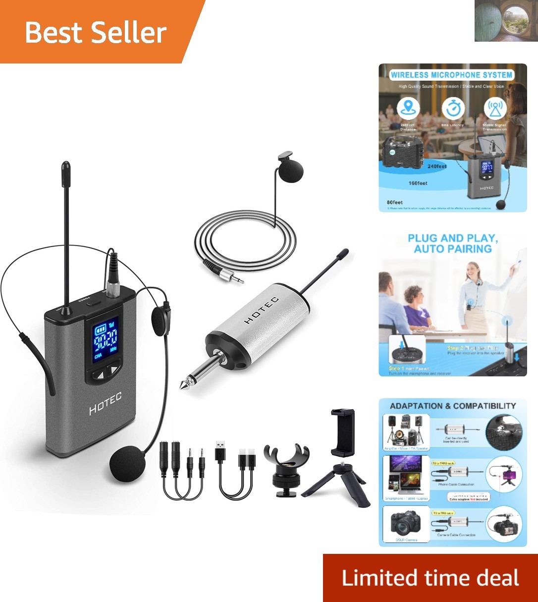 UHF Wireless Lavalier Microphone System with Rechargeable Receiver for Speeches