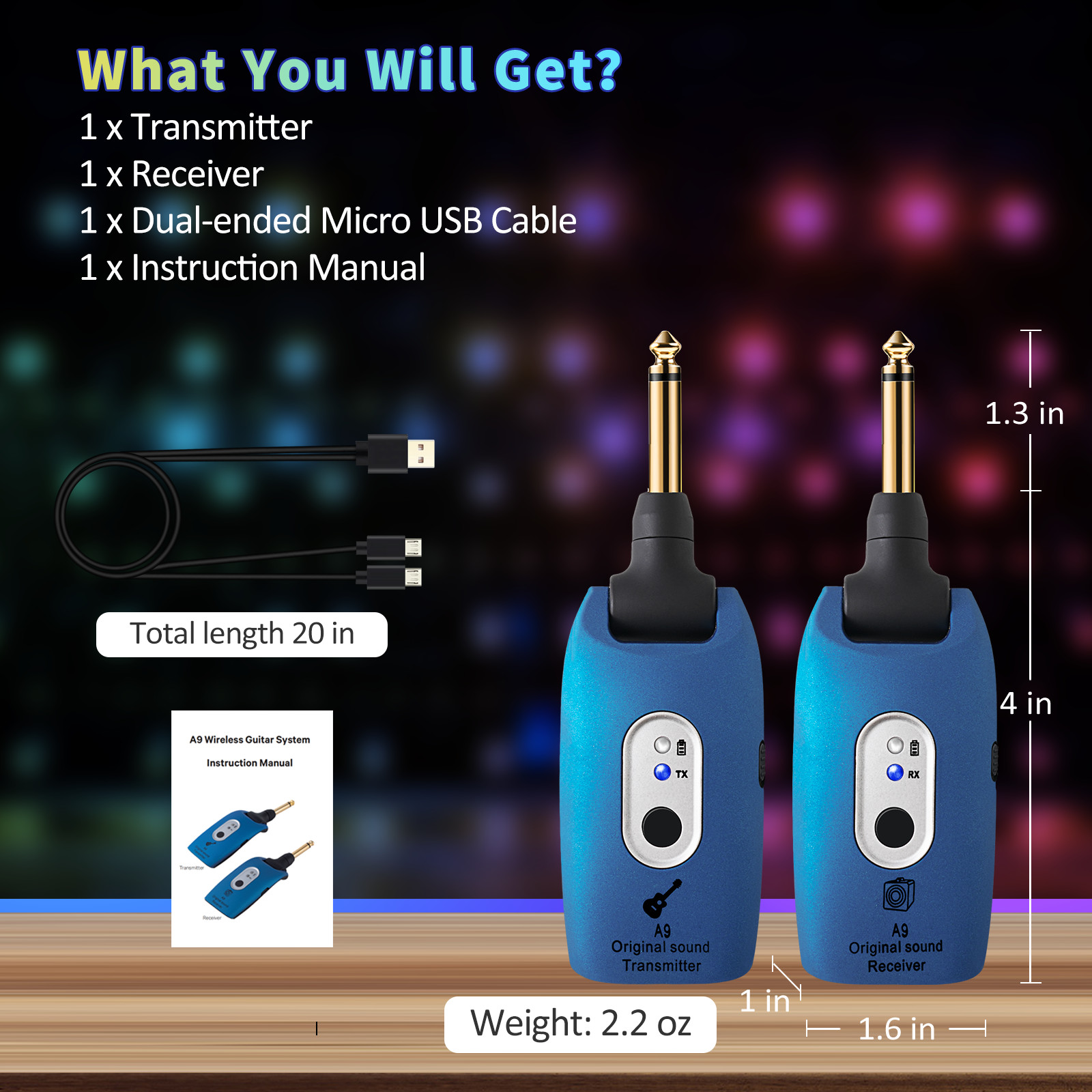 2.4GHZ Wireless Guitar System Rechargeable Lithium Battery Receiver Set for Bass
